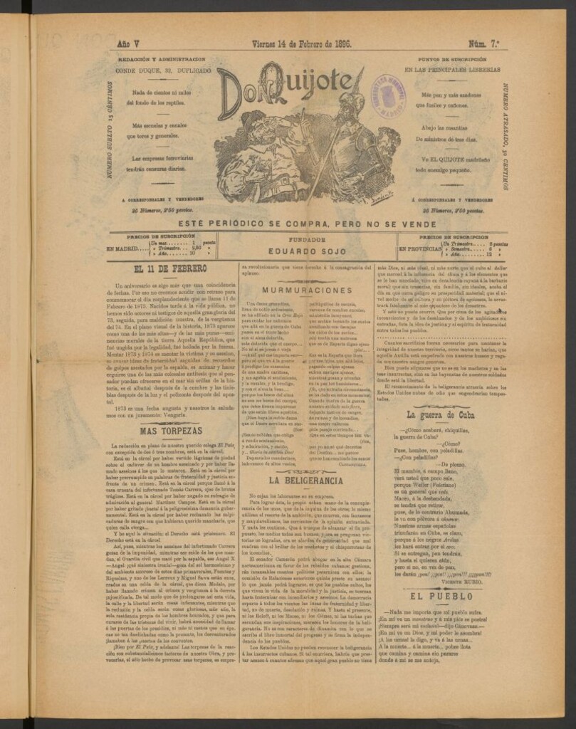 Miniatura de Don Quijote (Madrid) del 14 de febrero de 1896