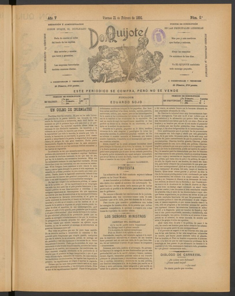 Miniatura de Don Quijote (Madrid) del 21 de febrero de 1896