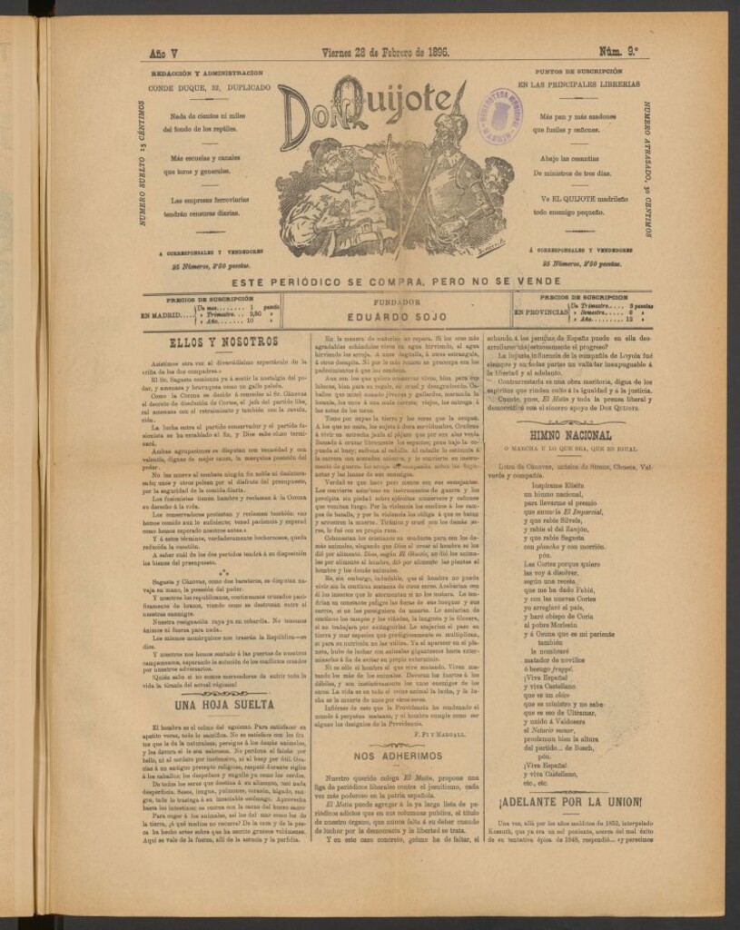 Miniatura de Don Quijote (Madrid) del 28 de febrero de 1896