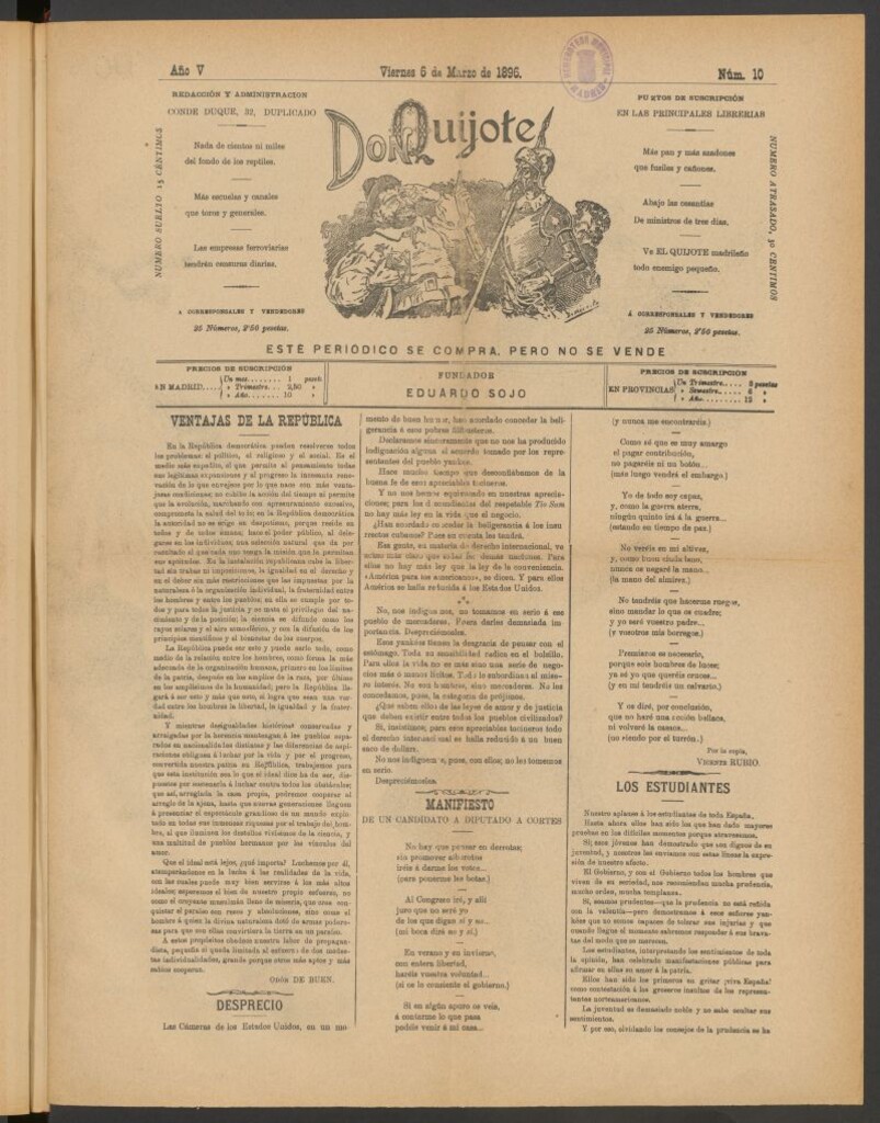 Miniatura de Don Quijote (Madrid) del 6 de marzo de 1896