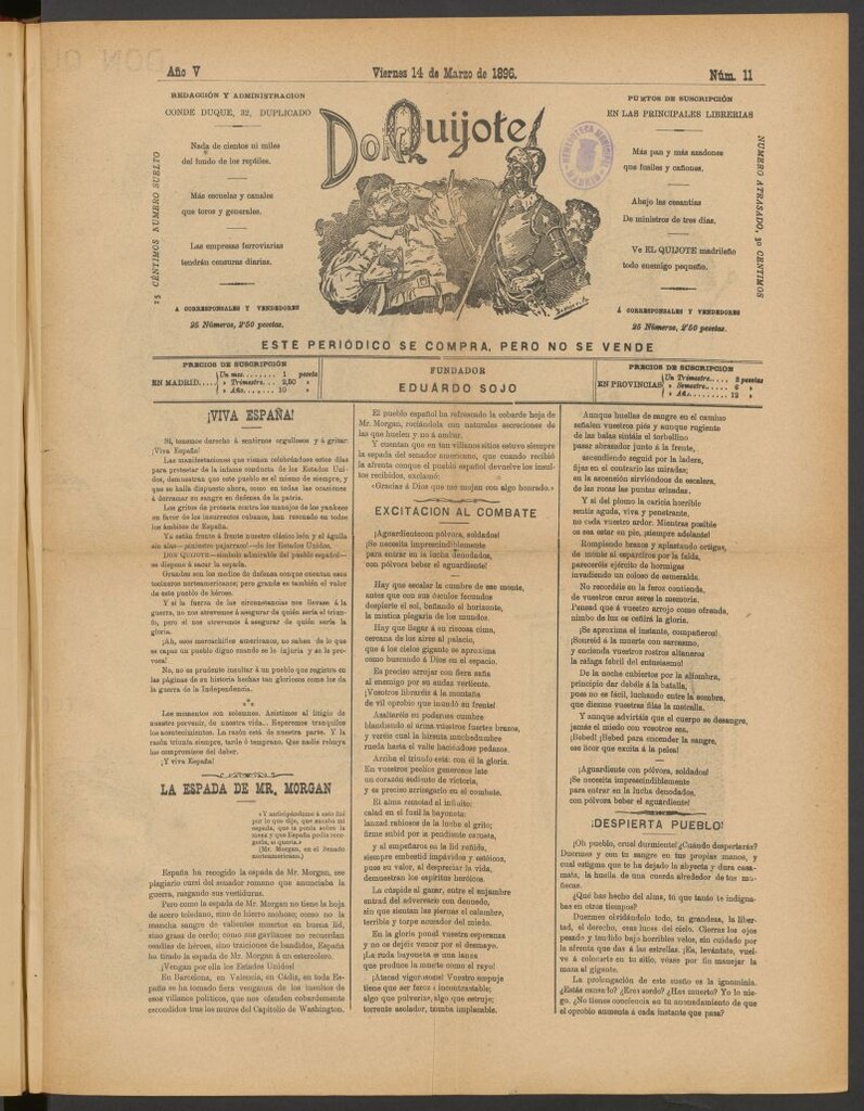 Miniatura de Don Quijote (Madrid) del 14 de marzo de 1896