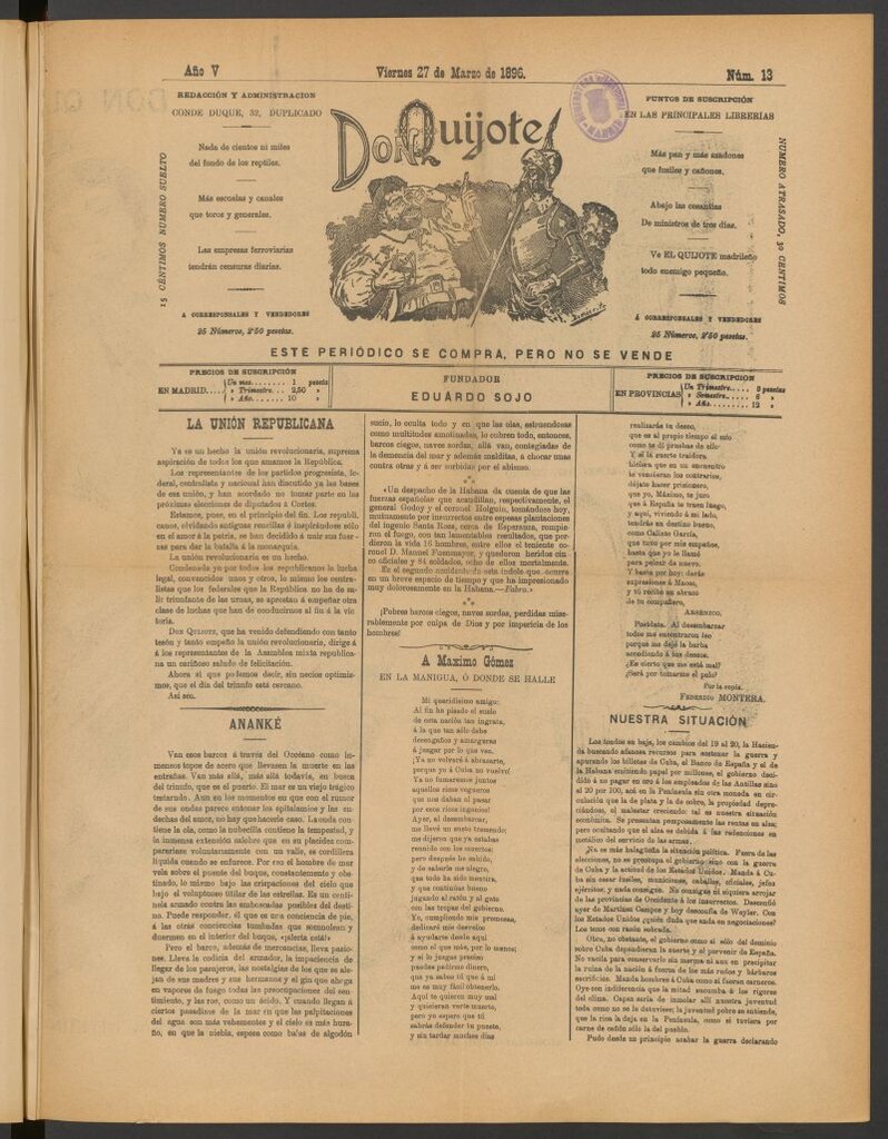 Miniatura de Don Quijote (Madrid) del 27 de marzo de 1896