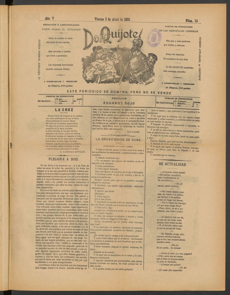 Miniatura de Don Quijote (Madrid) del 3 de abril de 1896