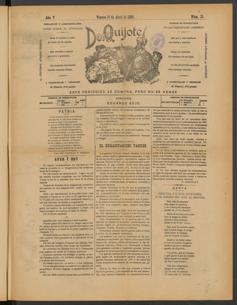 Miniatura de Don Quijote (Madrid) del 10 de abril de 1896