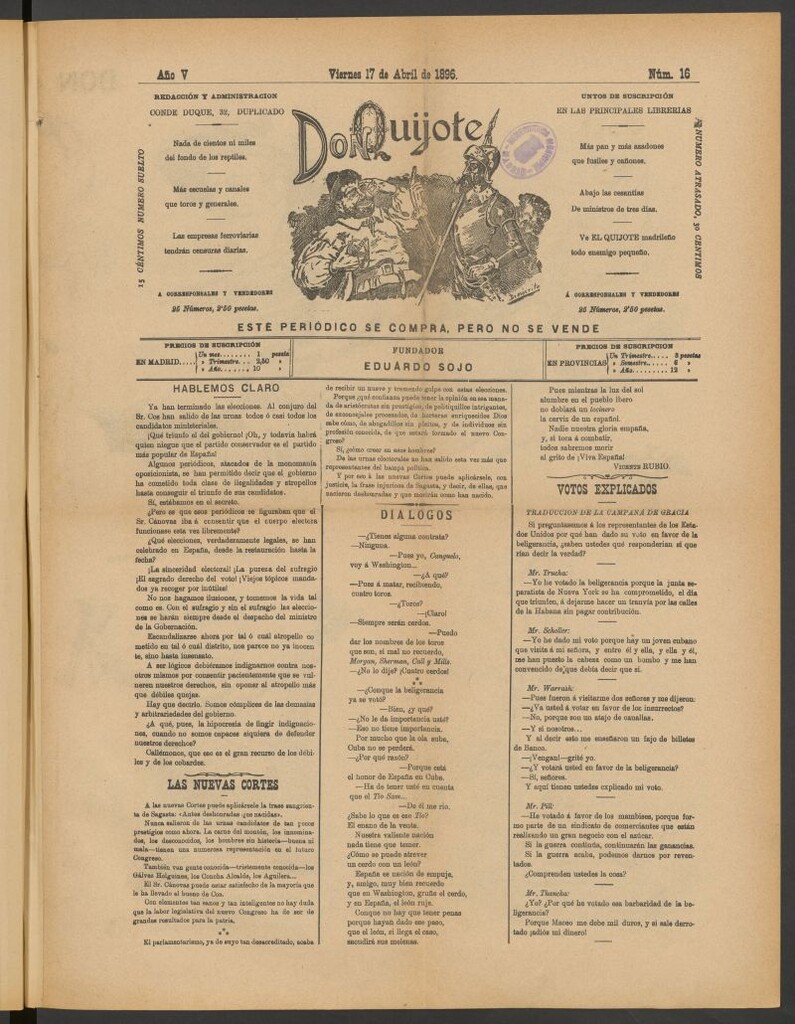 Miniatura de Don Quijote (Madrid) del 17 de abril de 1896