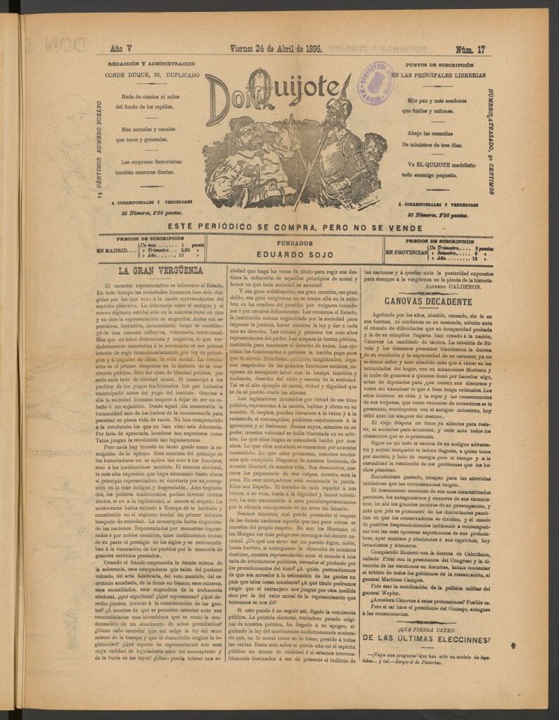 Miniatura de Don Quijote (Madrid) del 24 de abril de 1896