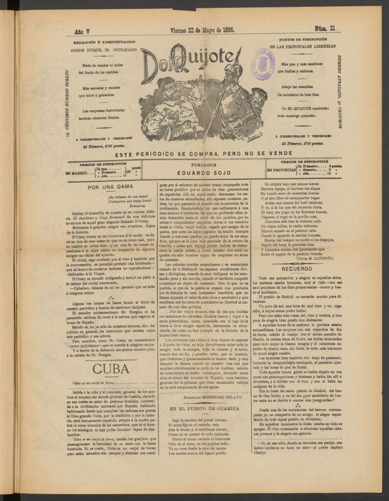 Miniatura de Don Quijote (Madrid) del 22 de mayo de 1896