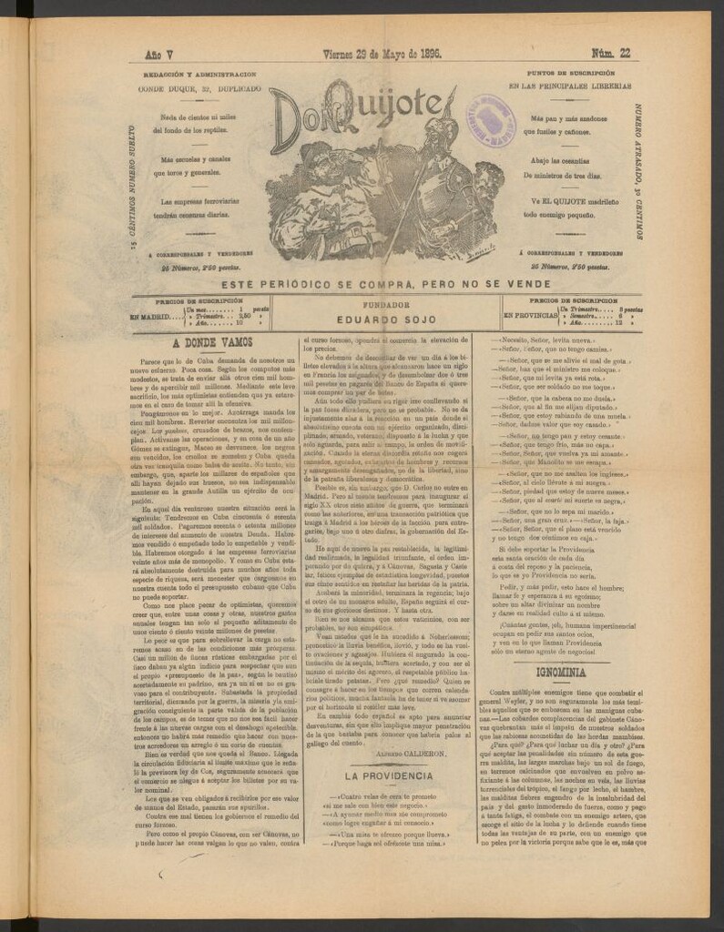 Miniatura de Don Quijote (Madrid) del 29 de mayo de 1896