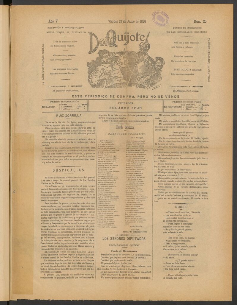 Miniatura de Don Quijote (Madrid) del 19 de junio de 1896