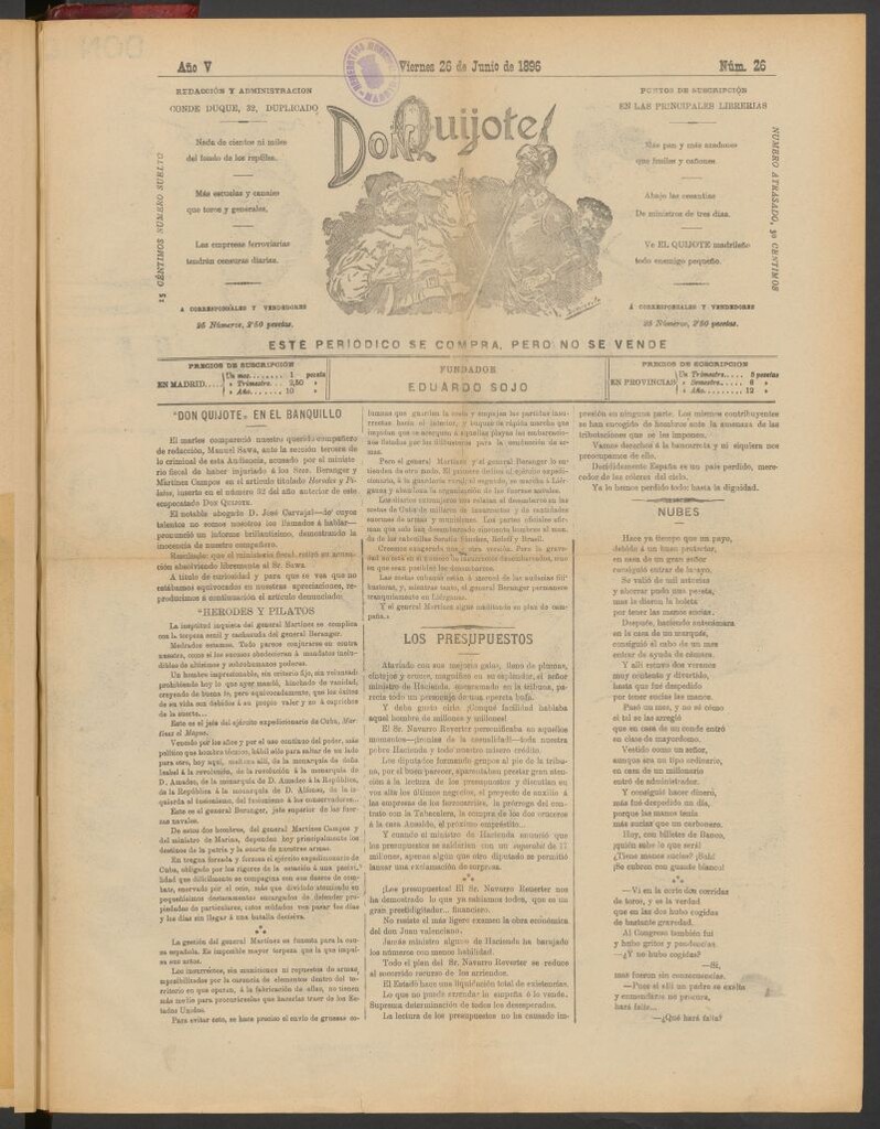 Miniatura de Don Quijote (Madrid) del 26 de junio de 1896