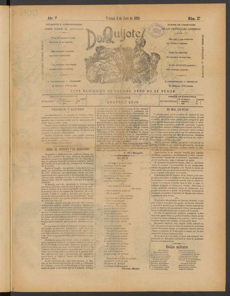 Miniatura de Don Quijote (Madrid) del 3 de julio de 1896