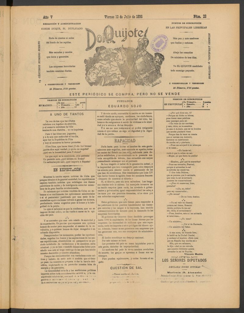Miniatura de Don Quijote (Madrid) del 10 de julio de 1896