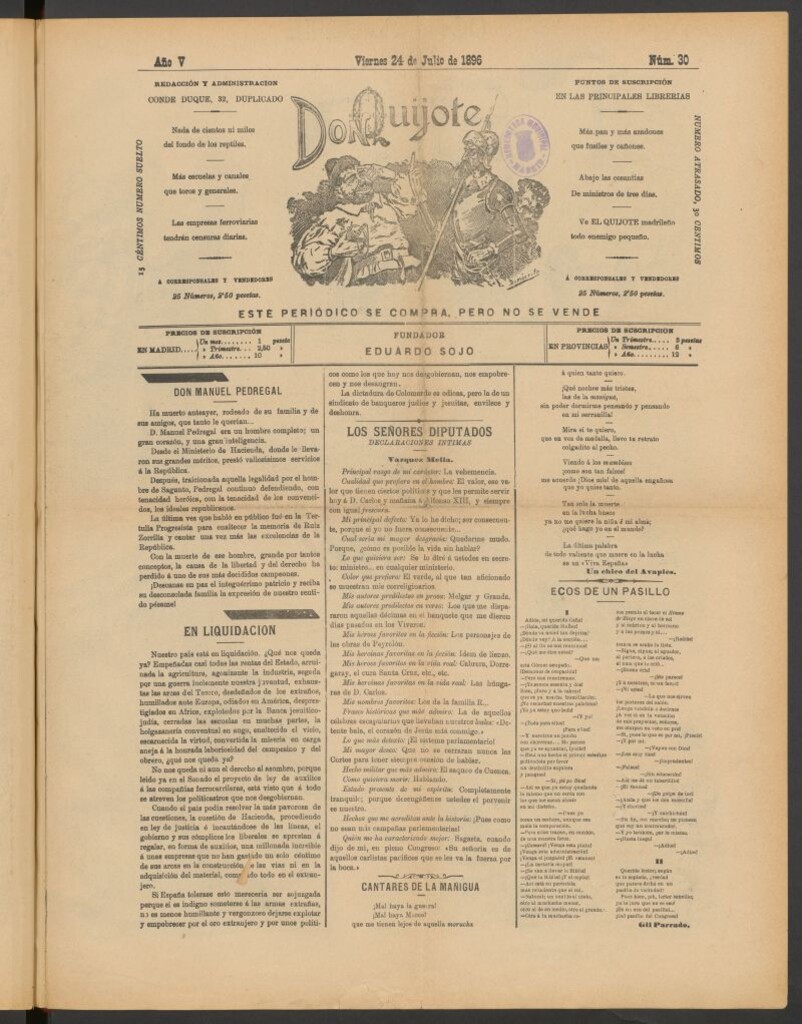Miniatura de Don Quijote (Madrid) del 24 de julio de 1896