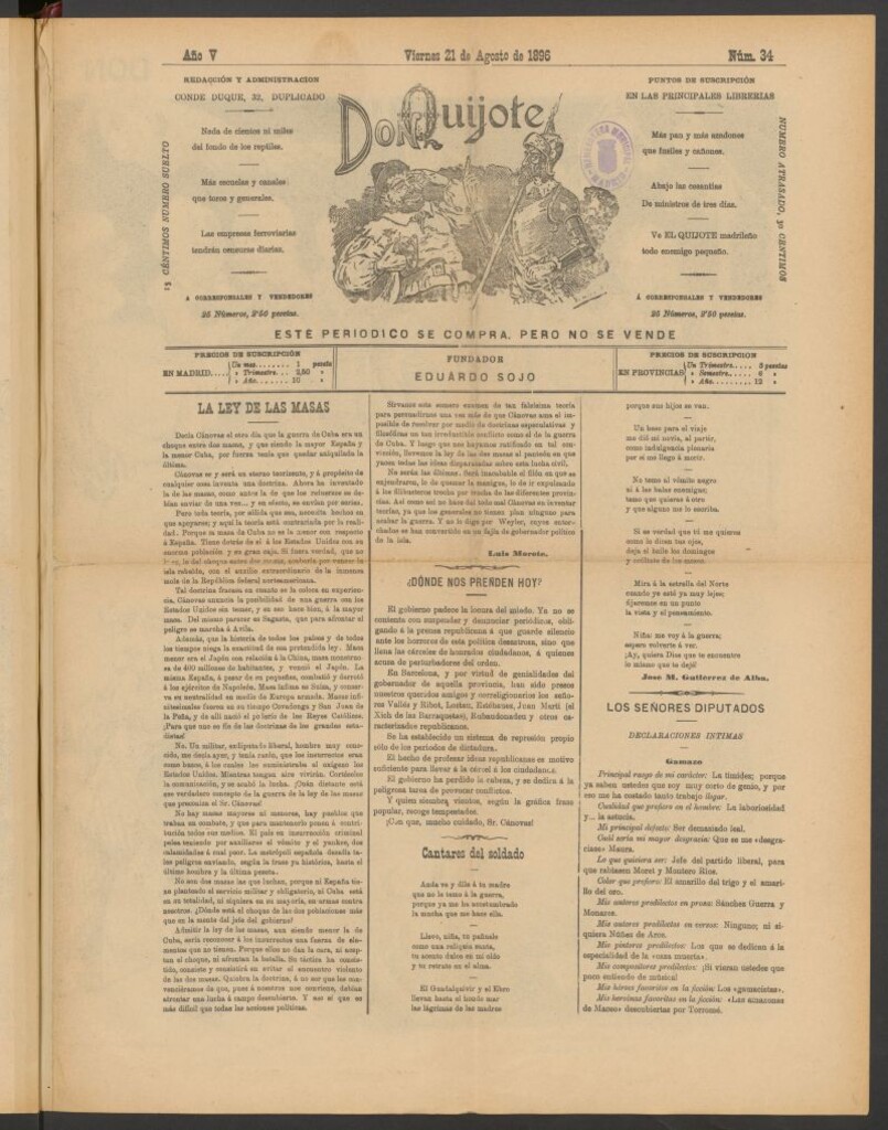 Miniatura de Don Quijote (Madrid) del 21 de agosto de 1896