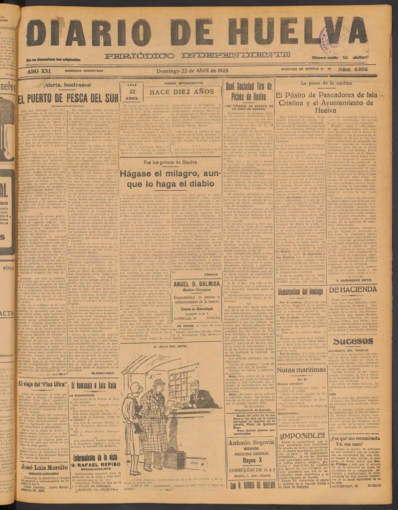 Miniatura de Diario de Huelva : periódico independiente del 22 de abril de 1928