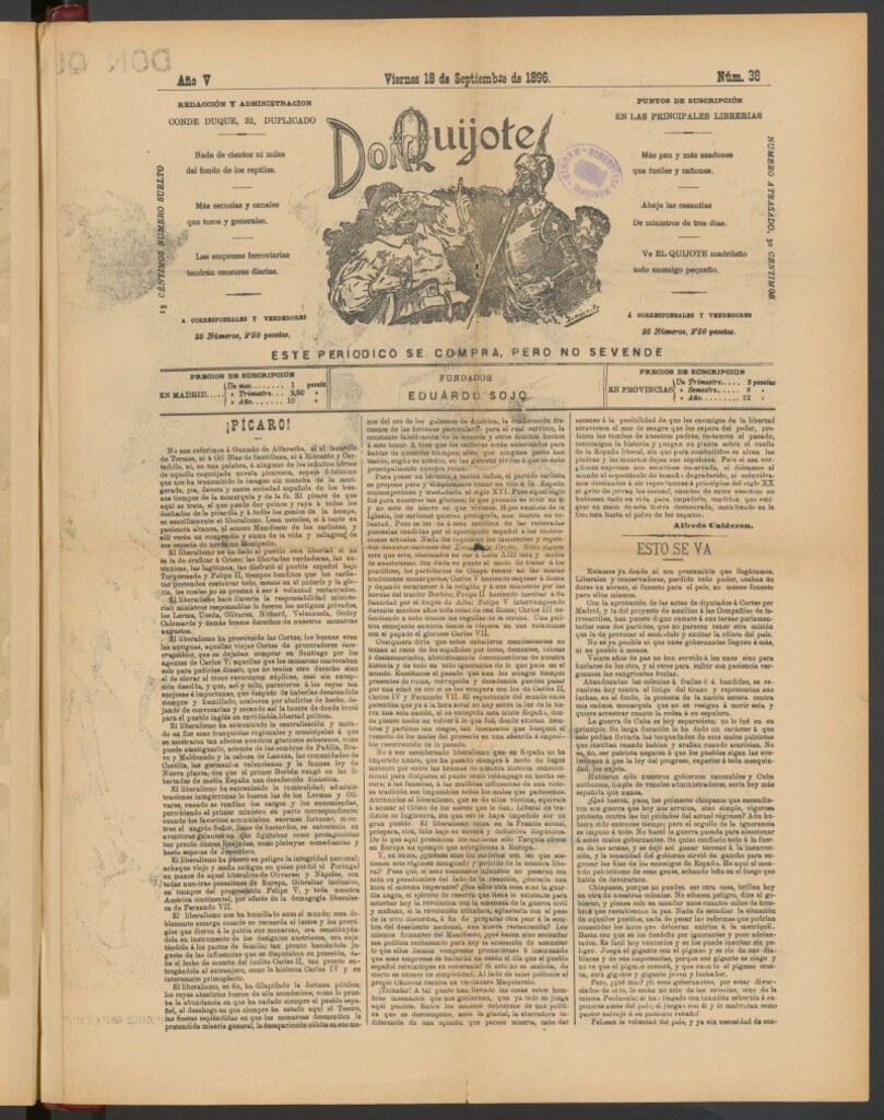 Miniatura de Don Quijote (Madrid) del 18 de septiembre de 1896