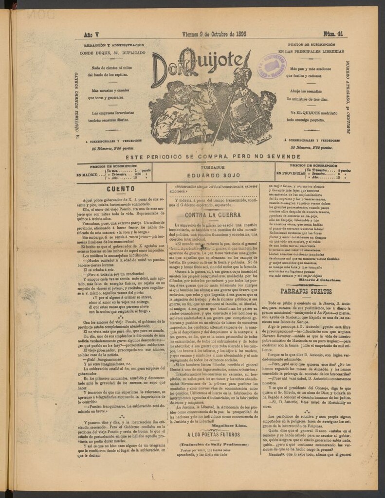 Miniatura de Don Quijote (Madrid) del 9 de octubre de 1896