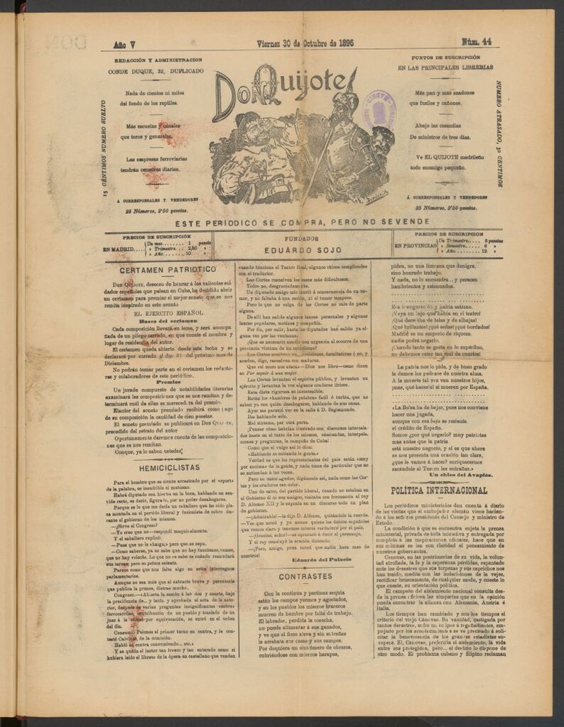 Miniatura de Don Quijote (Madrid) del 30 de octubre de 1896