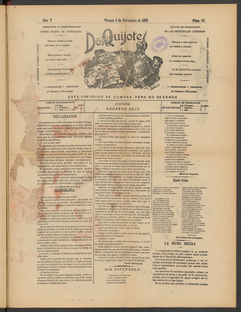 Miniatura de Don Quijote (Madrid) del 6 de noviembre de 1896