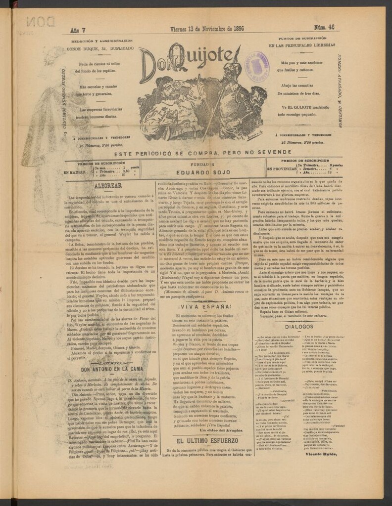 Miniatura de Don Quijote (Madrid) del 13 de noviembre de 1896