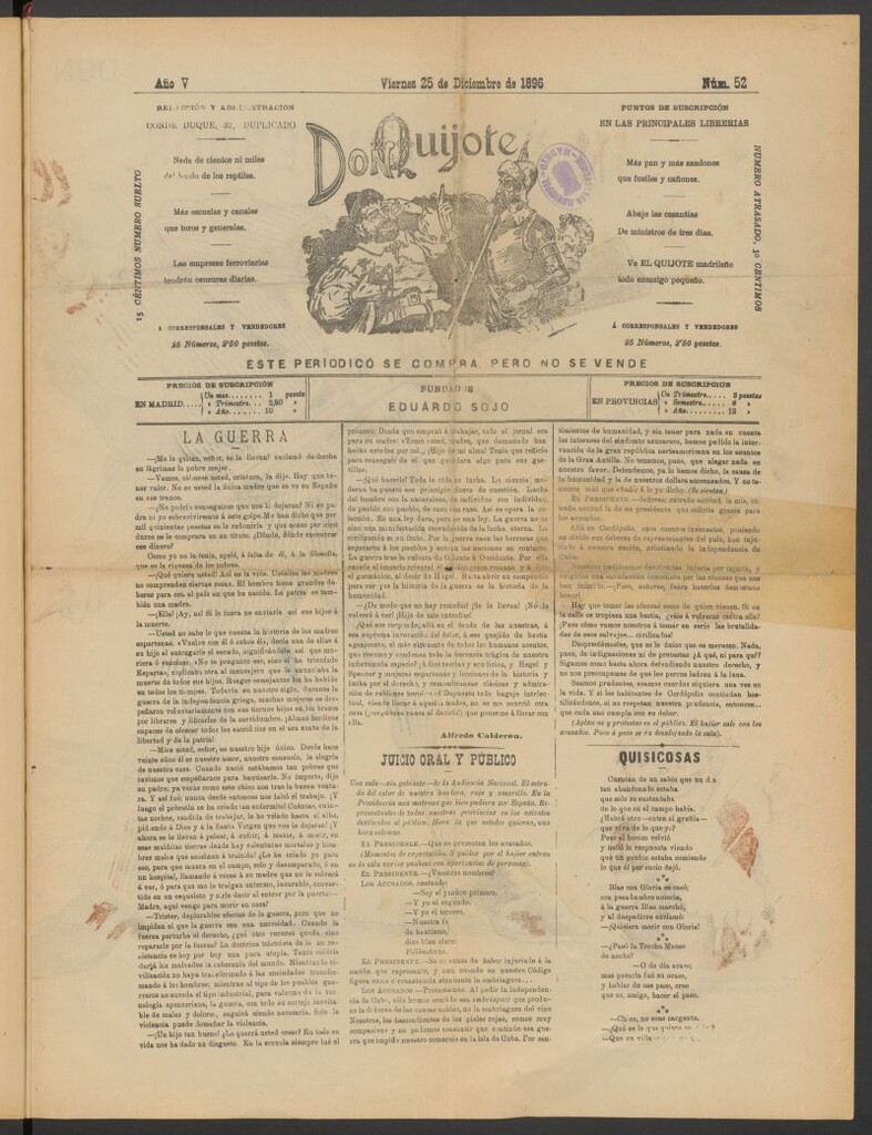 Miniatura de Don Quijote (Madrid) del 25 de diciembre de 1896