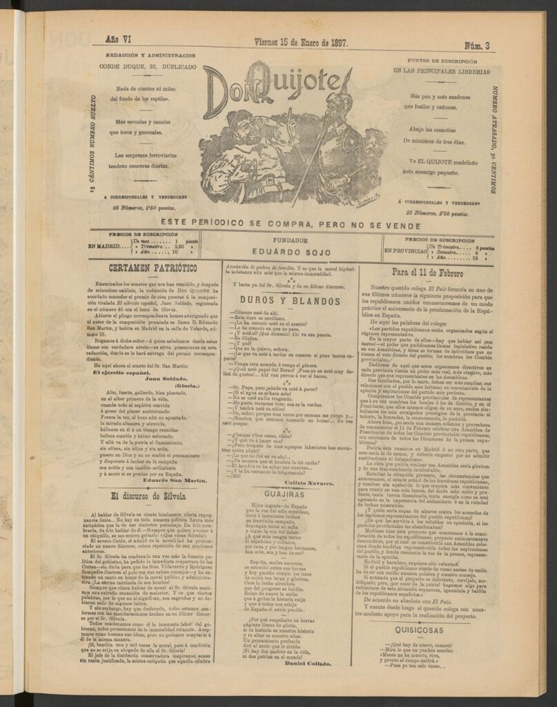 Miniatura de Don Quijote (Madrid) del 15 de enero de 1897