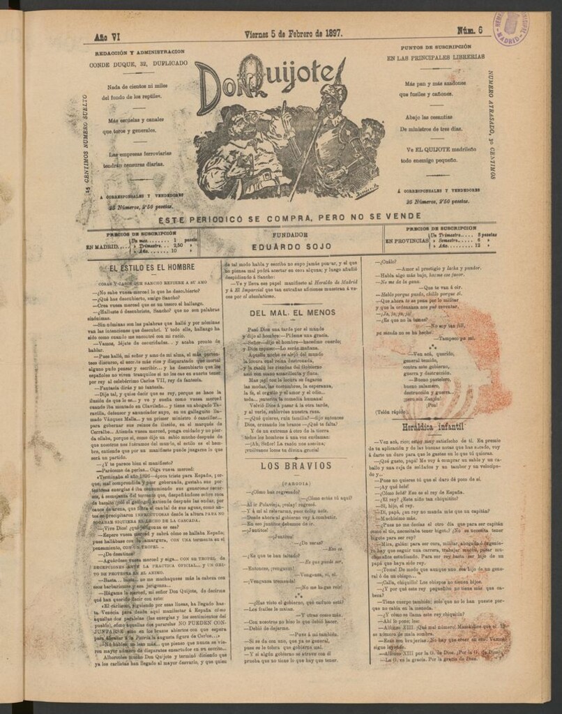 Miniatura de Don Quijote (Madrid) del 5 de febrero de 1897
