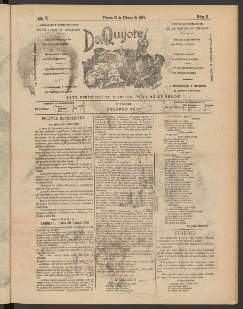 Miniatura de Don Quijote (Madrid) del 19 de febrero de 1897