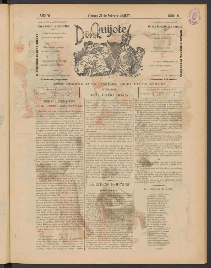 Miniatura de Don Quijote (Madrid) del 26 de febrero de 1897