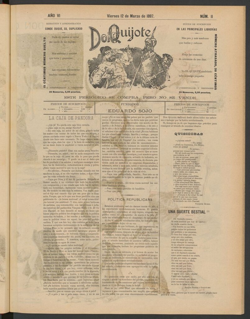 Miniatura de Don Quijote (Madrid) del 12 de marzo de 1897