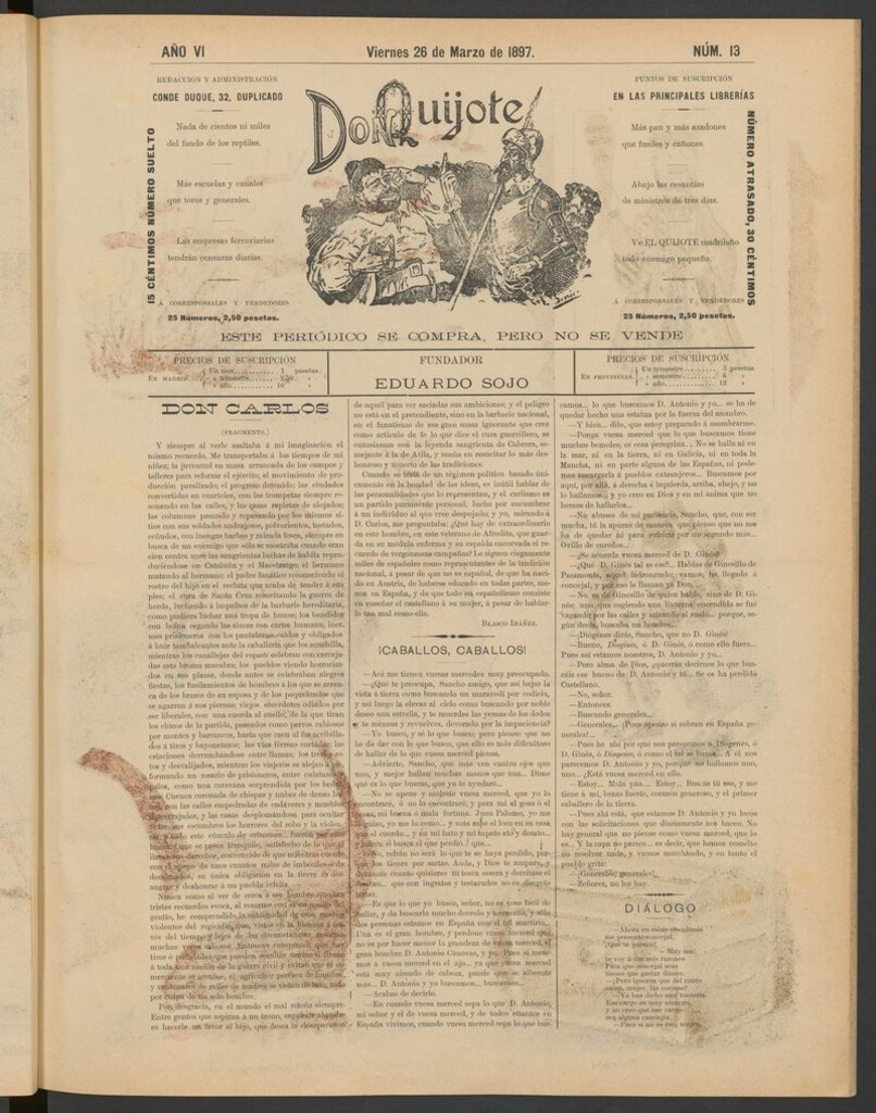 Miniatura de Don Quijote (Madrid) del 26 de marzo de 1897