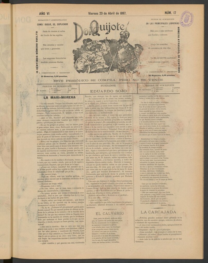 Miniatura de Don Quijote (Madrid) del 23 de abril de 1897