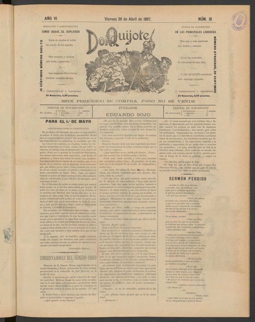 Miniatura de Don Quijote (Madrid) del 30 de abril de 1897