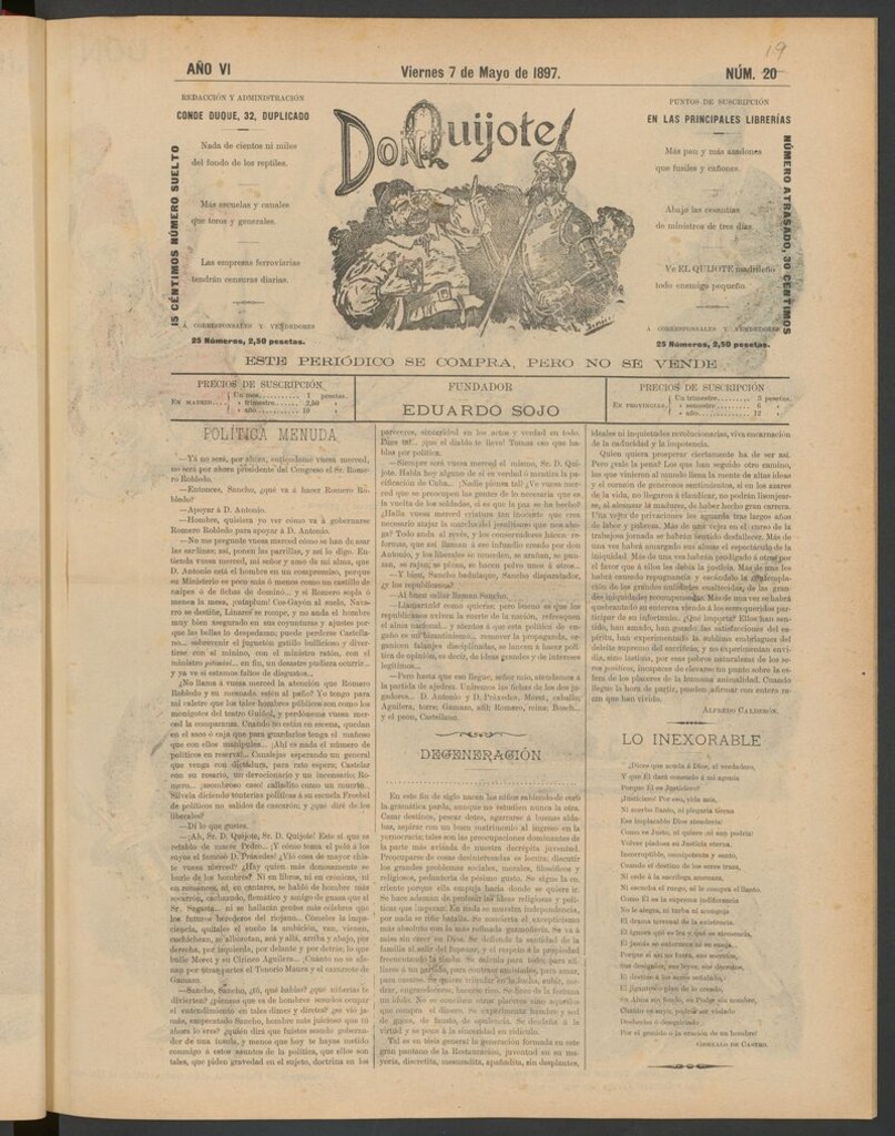 Miniatura de Don Quijote (Madrid) del 7 de mayo de 1897