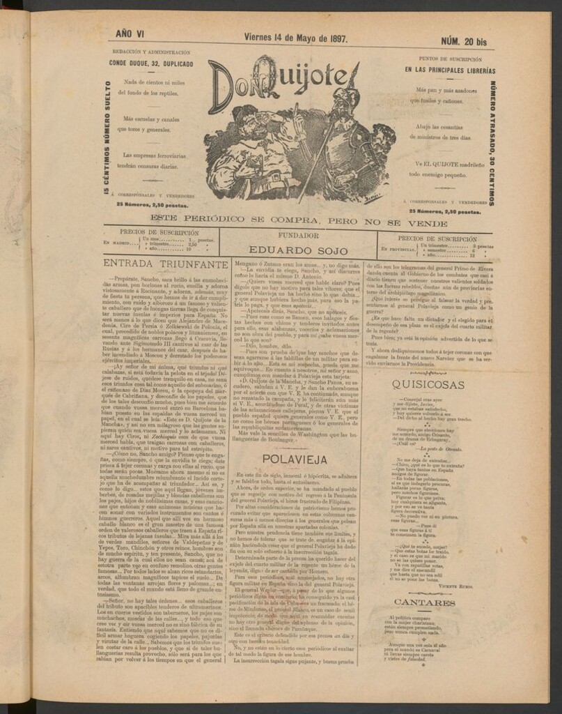 Miniatura de Don Quijote (Madrid) del 14 de mayo de 1897