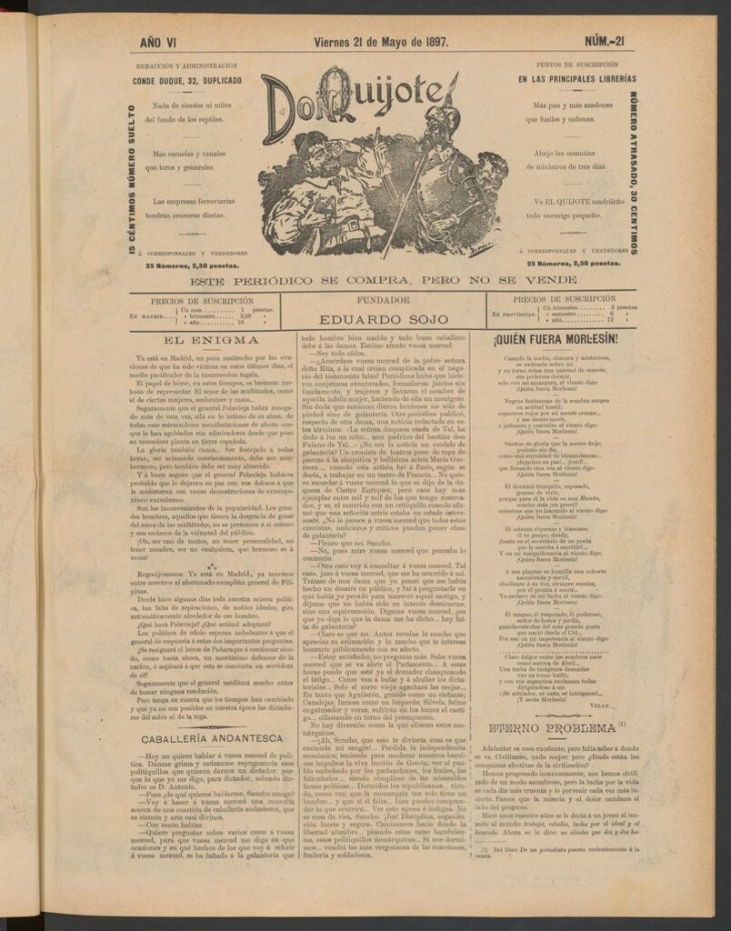 Miniatura de Don Quijote (Madrid) del 21 de mayo de 1897