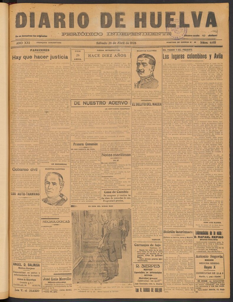 Miniatura de Diario de Huelva : periódico independiente del 28 de abril de 1928