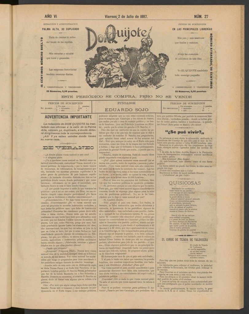 Miniatura de Don Quijote (Madrid) del 2 de julio de 1897