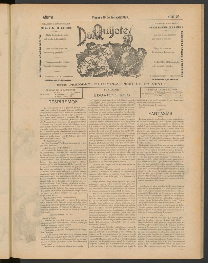 Miniatura de Don Quijote (Madrid) del 16 de julio de 1897