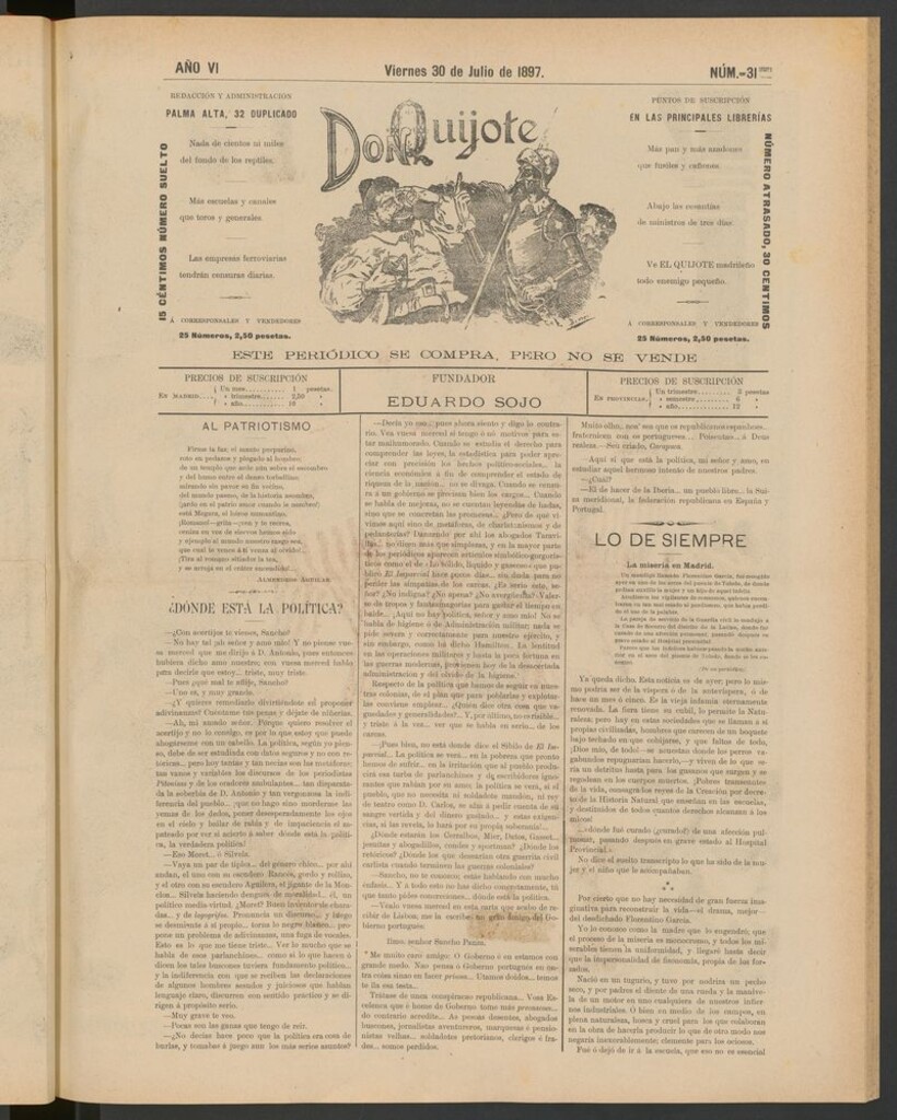 Miniatura de Don Quijote (Madrid) del 30 de julio de 1897