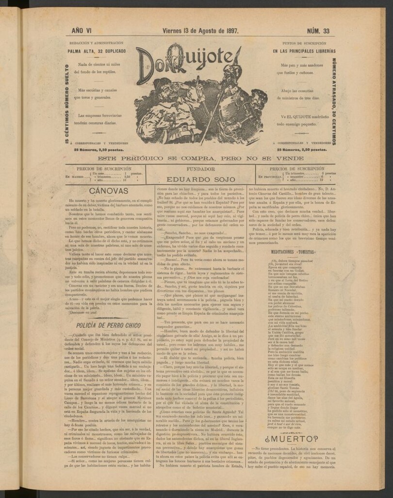 Miniatura de Don Quijote (Madrid) del 13 de agosto de 1897