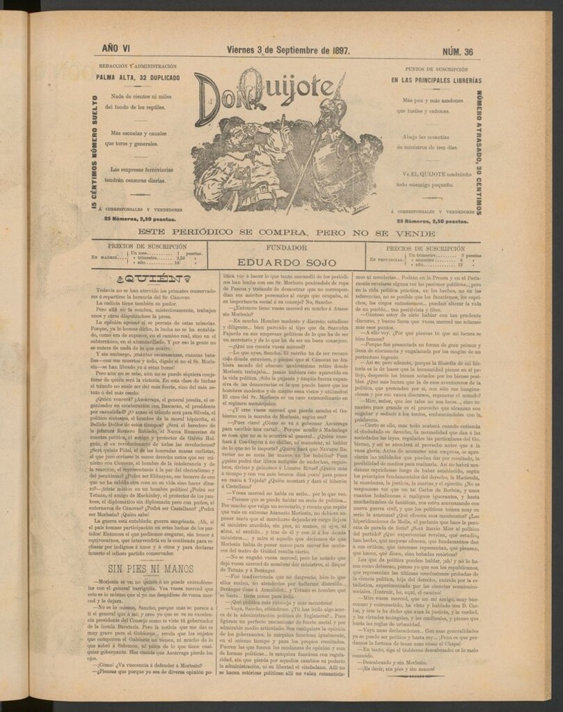 Miniatura de Don Quijote (Madrid) del 3 de septiembre de 1897