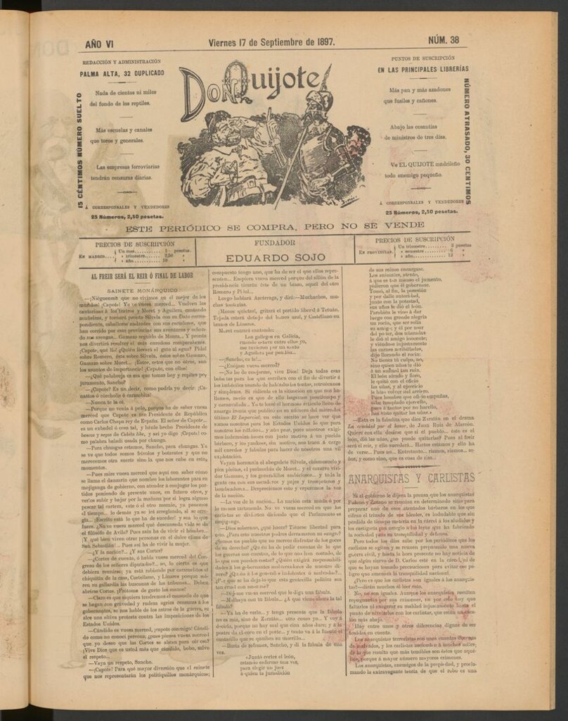Miniatura de Don Quijote (Madrid) del 17 de septiembre de 1897