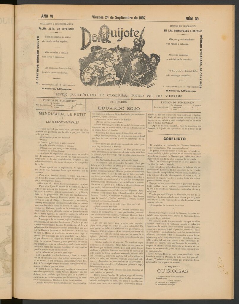 Miniatura de Don Quijote (Madrid) del 24 de septiembre de 1897