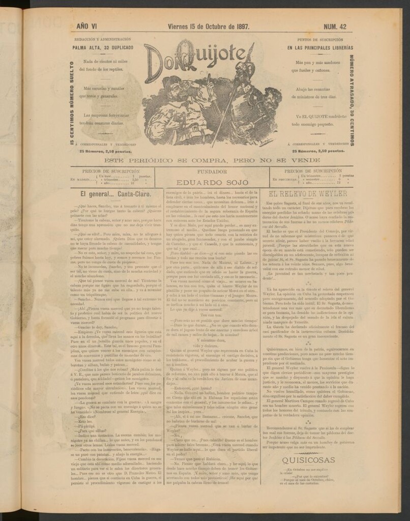 Miniatura de Don Quijote (Madrid) del 15 de octubre de 1897