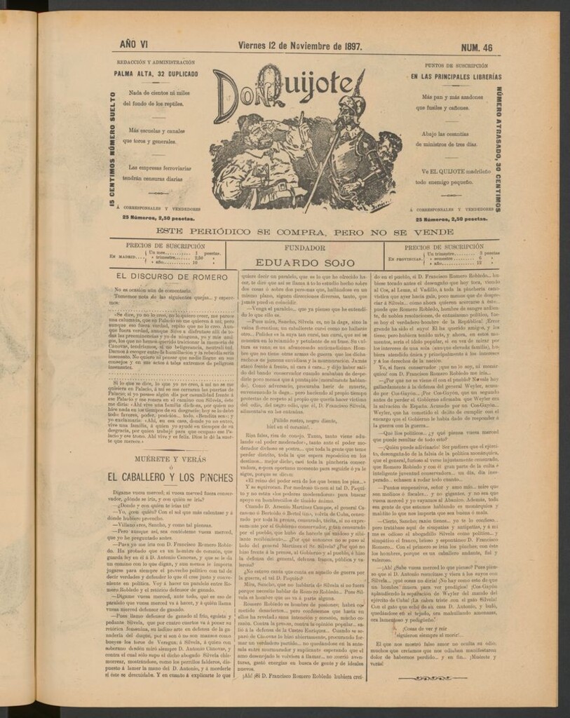 Miniatura de Don Quijote (Madrid) del 12 de noviembre de 1897