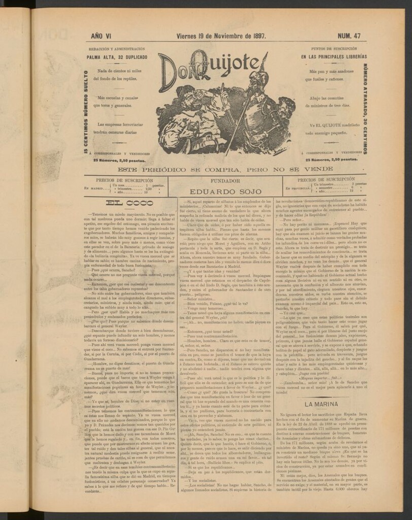 Miniatura de Don Quijote (Madrid) del 19 de noviembre de 1897