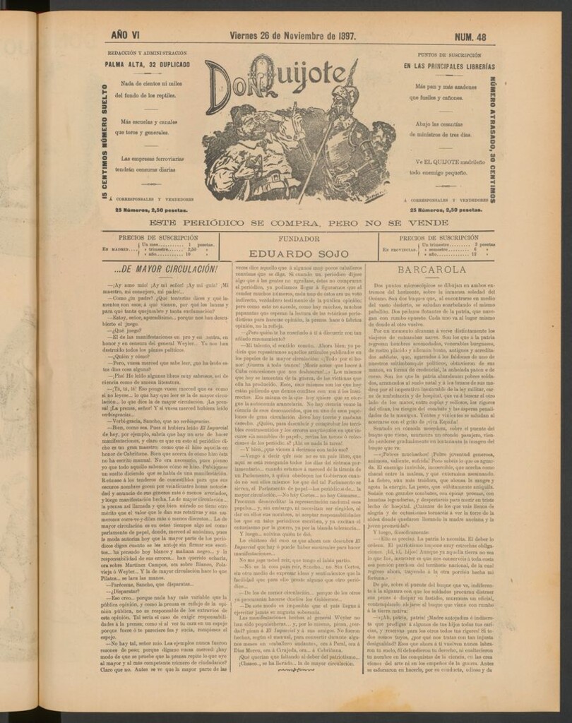 Miniatura de Don Quijote (Madrid) del 26 de noviembre de 1897
