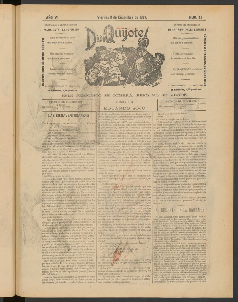 Miniatura de Don Quijote (Madrid) del 3 de diciembre de 1897