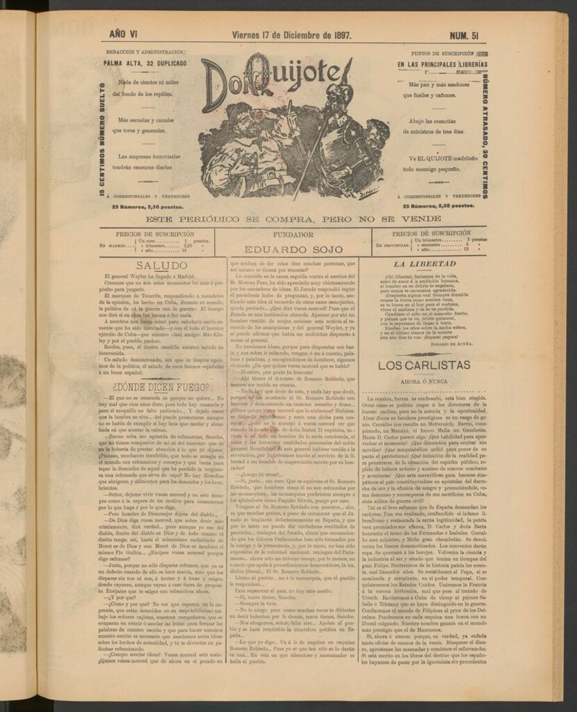 Miniatura de Don Quijote (Madrid) del 17 de diciembre de 1897